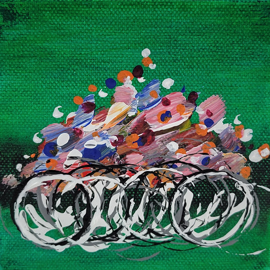 4x4 inch canvas painting with green background and bold colors