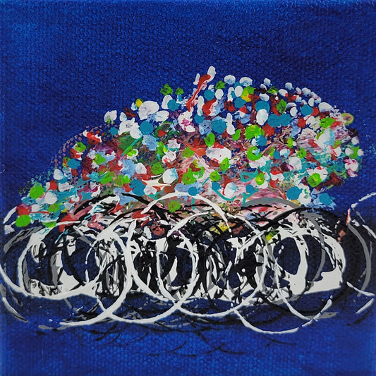 4x4 inch canvas painting with blue background and bold colors