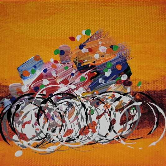 4x4 inch canvas painting with orange background and bold colors