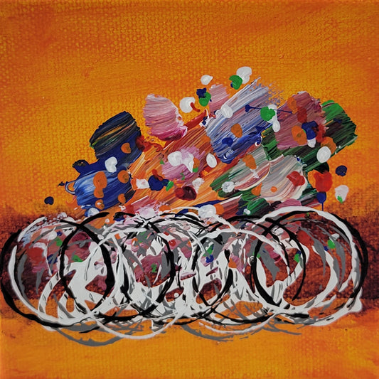 4x4 inch canvas painting with orange background and bold colors