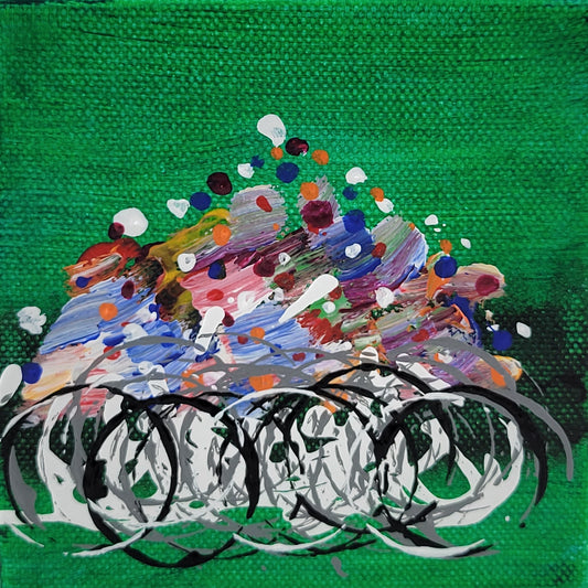 4x4 inch canvas painting with green background and bold colors
