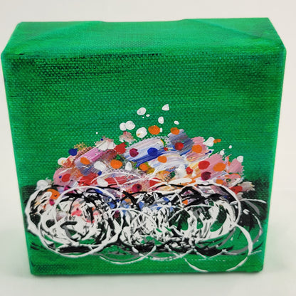 4x4 inch canvas painting with green background and bold colors