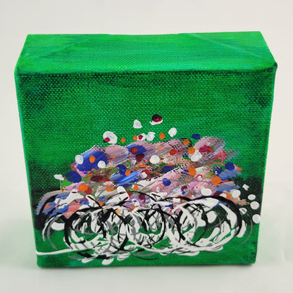 4x4 inch canvas painting with green background and bold colors
