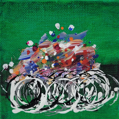 4x4 inch canvas painting with green background and bold colors