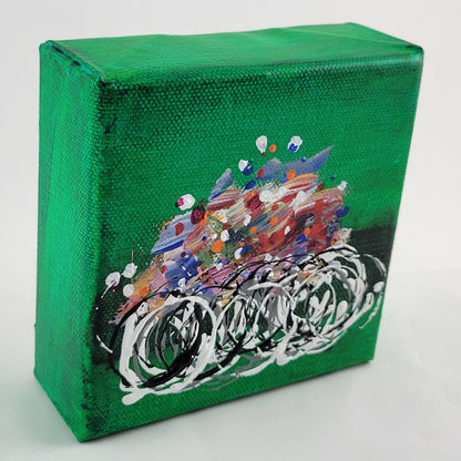 4x4 inch canvas painting with green background and bold colors